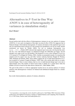 Alternatives to F-Test in One Way ANOVA in Case of Heterogeneity of Variances (A Simulation Study)