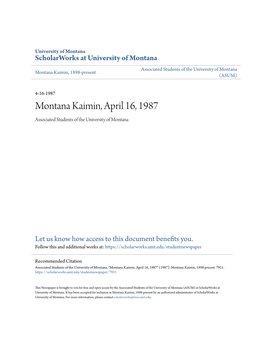 Montana Kaimin, April 16, 1987 Associated Students of the University of Montana