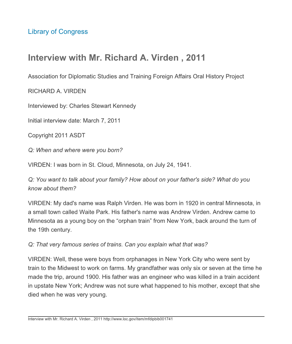 Interview with Mr. Richard A. Virden , 2011