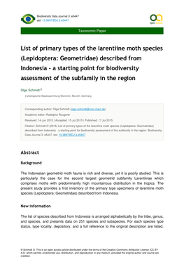 List of Primary Types of the Larentiine Moth Species