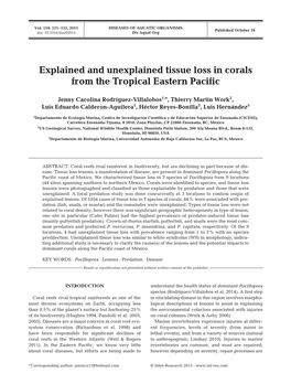 Explained and Unexplained Tissue Loss in Corals from the Tropical Eastern Pacific