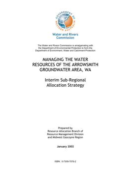 Managing the Water Resources of the Arrowsmith Groundwater Area, Wa