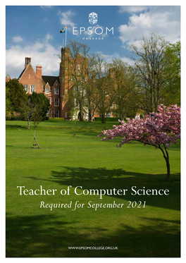 Teacher of Computer Science Required for September 2021