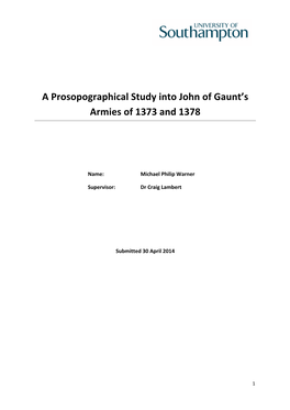 A Prosopographical Study Into John of Gaunt's Armies of 1373 and 1378