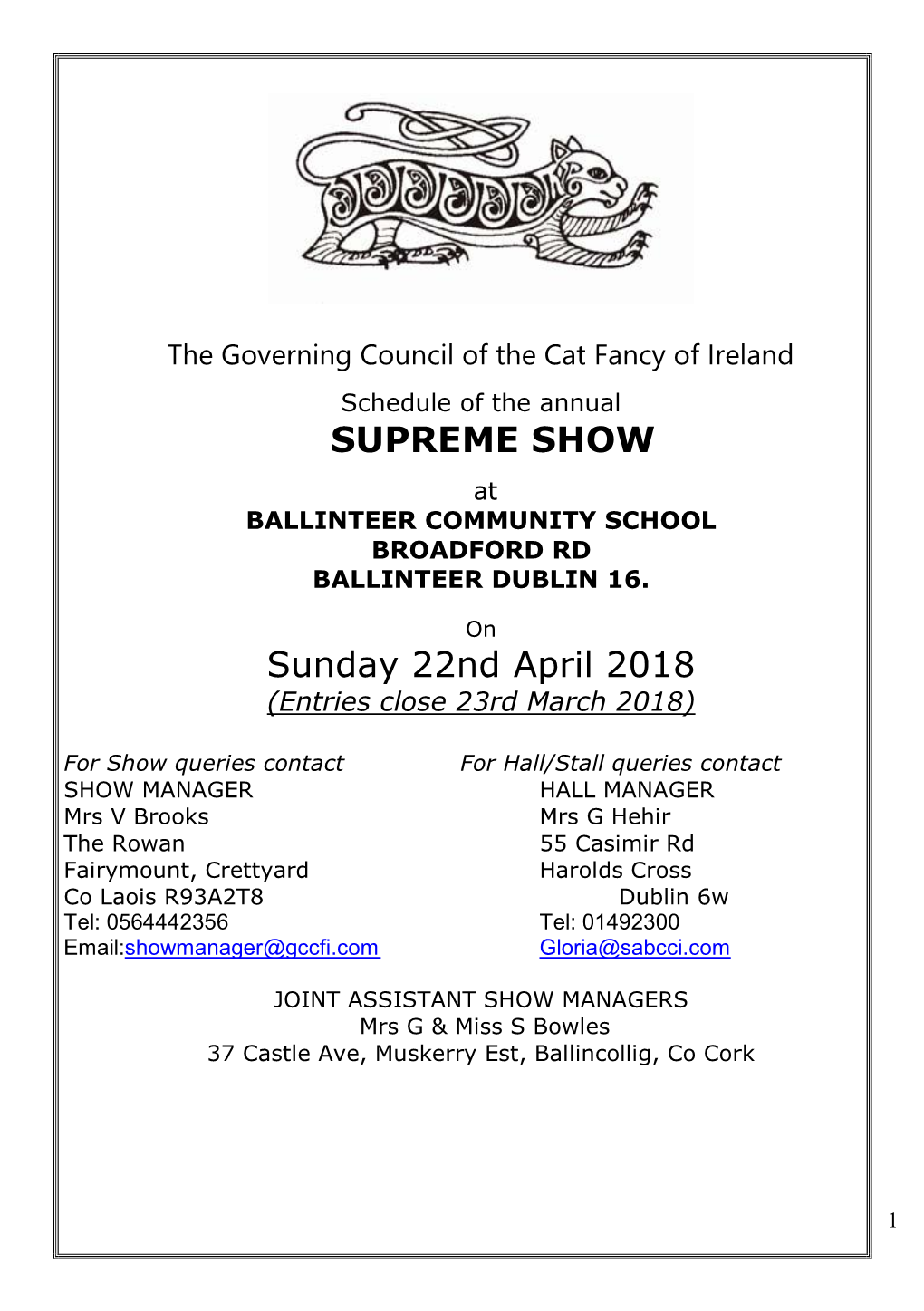 SUPREME SHOW Sunday 22Nd April 2018