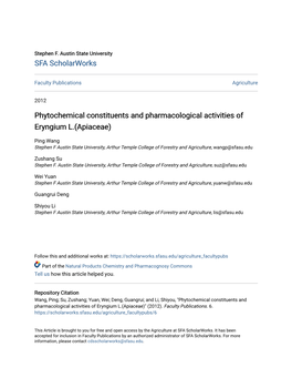 Phytochemical Constituents and Pharmacological Activities of Eryngium L.(Apiaceae)