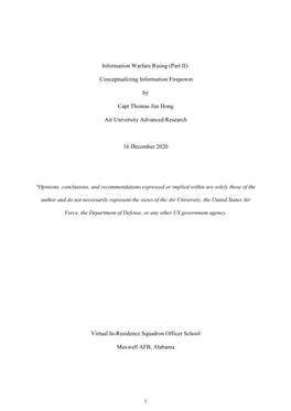 Information Warfare Rising (Part II): Conceptualizing Information Firepower by Capt Thomas Jun Hong Air University Advanced