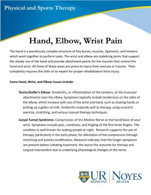Hand, Elbow, Wrist Pain