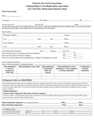 Western New York Consortium Undergraduate Cross-Registration Agreement (For Full Time Matriculated Students Only) Please Print Legibly