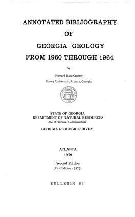 B-84 Annotated Bibliography of Georgia Geology, 1960-1964