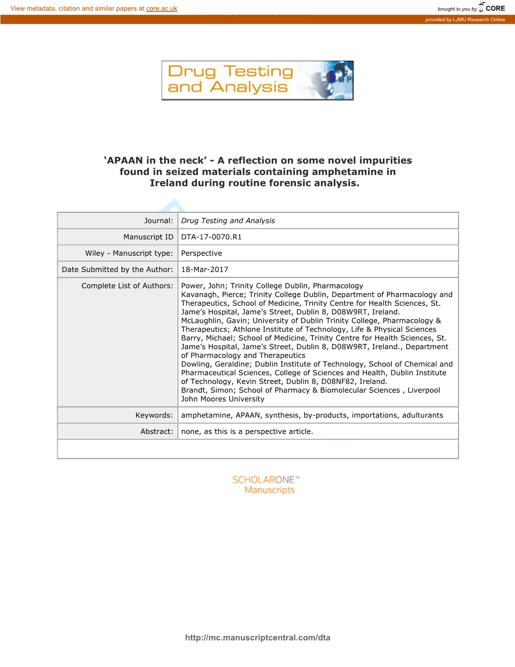 For Peer Review Journal: Drug Testing and Analysis