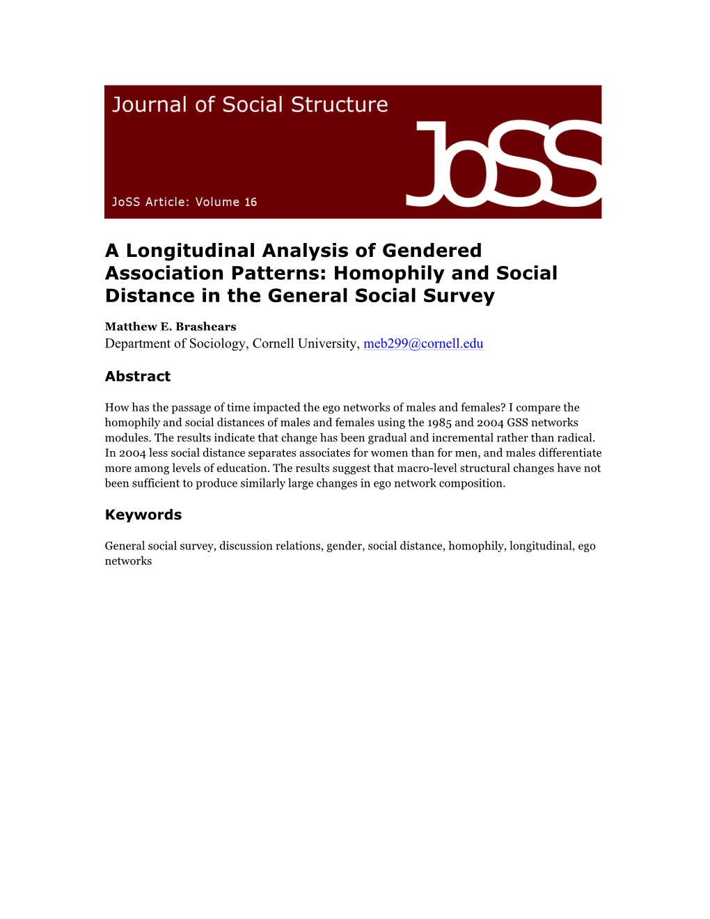 Homophily and Social Distance in the General Social Survey