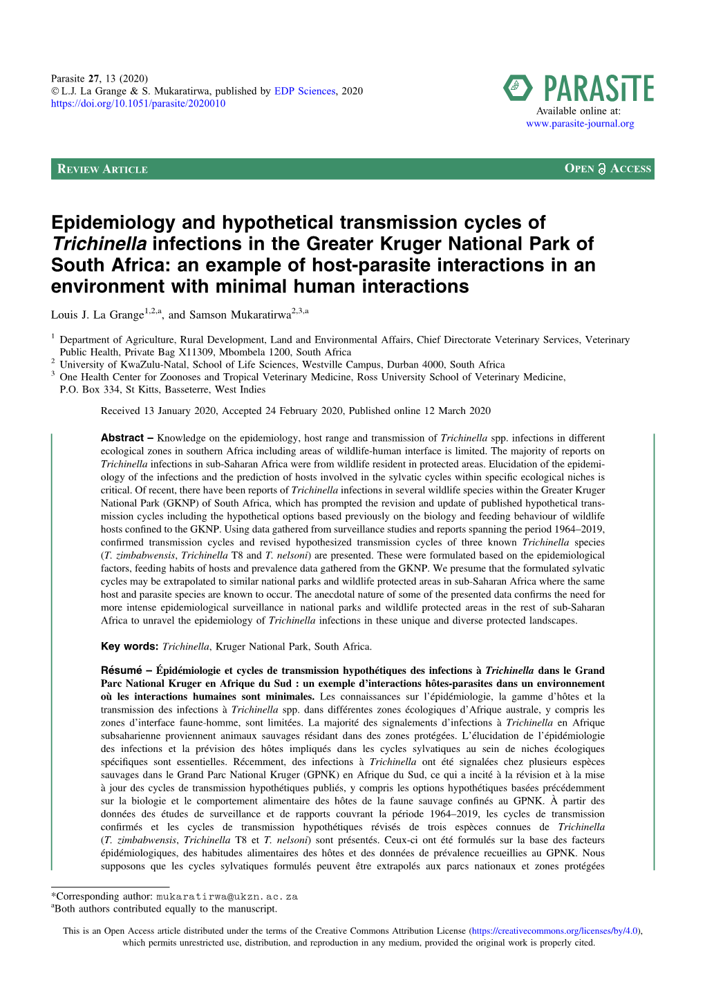 Epidemiology and Hypothetical Transmission Cycles of Trichinella