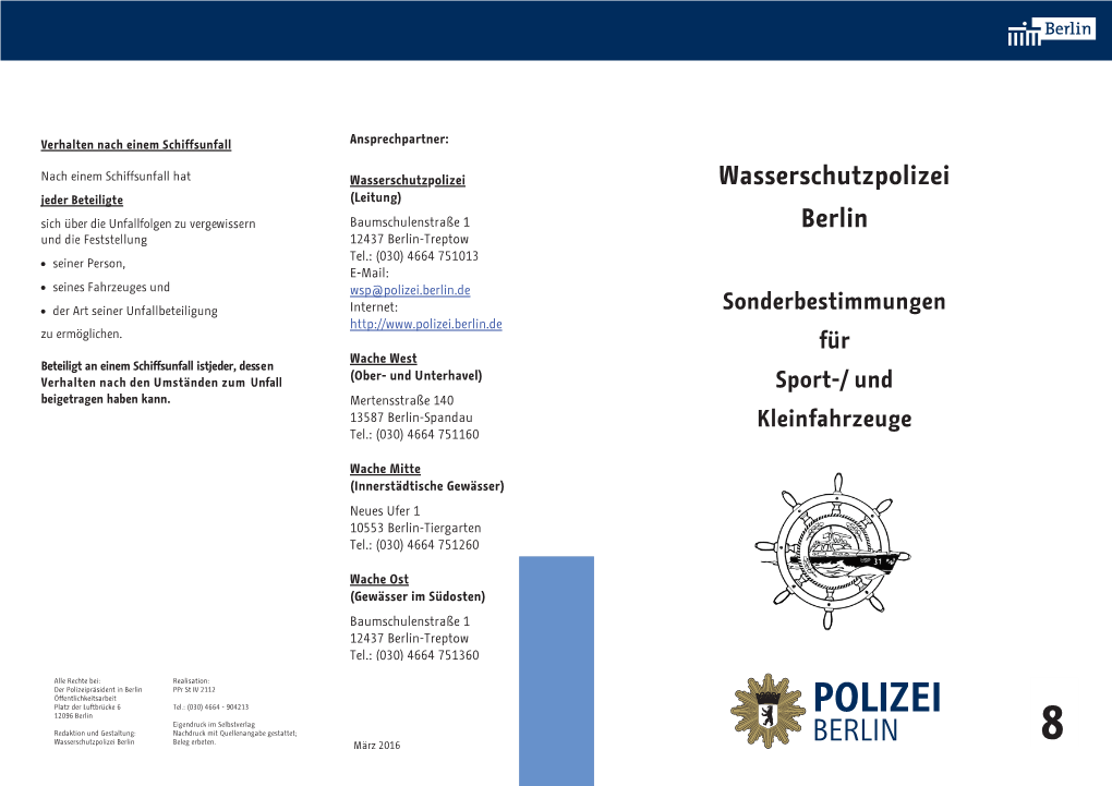 Wasserschutzpolizei Berlin Beleg Erbeten