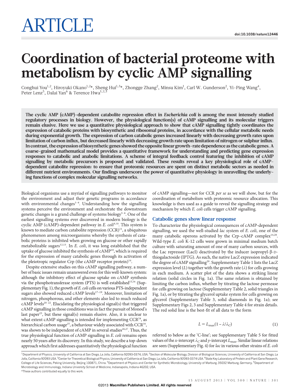 Coordination of Bacterial Proteome with Metabolism by Cyclic AMP Signalling