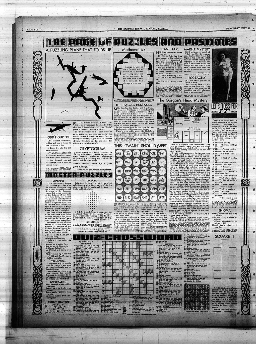 Mathematrick a PUZZLING PLANE THAT FOLDS up the Gorgon's Head Mystery CRYPTOGRAM