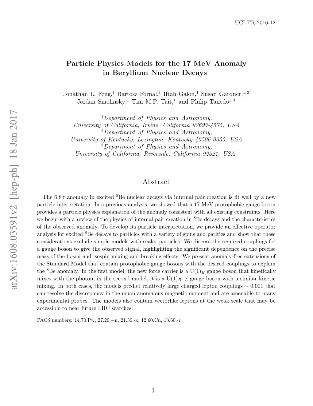 Arxiv:1608.03591V2 [Hep-Ph] 18 Jan 2017 Can Resolve the Discrepancy in the Muon Anomalous Magnetic Moment and Are Amenable to Many Experimental Probes