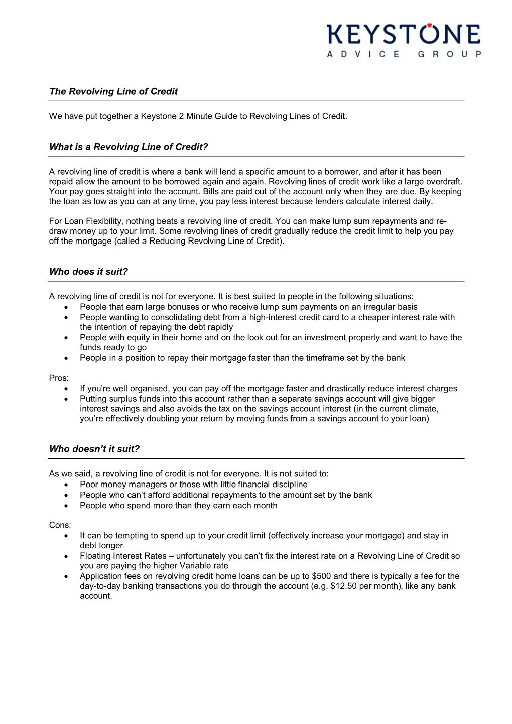 2 Minute Guide to the Revolving Line of Credit