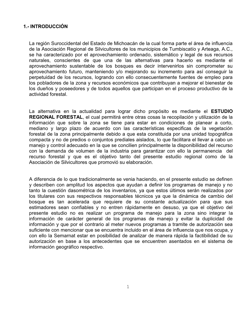 INTRODUCCIÓN La Región Suroccidental Del Estado De Michoacán De La Cual Forma Parte El Área De Influencia De La Asocia