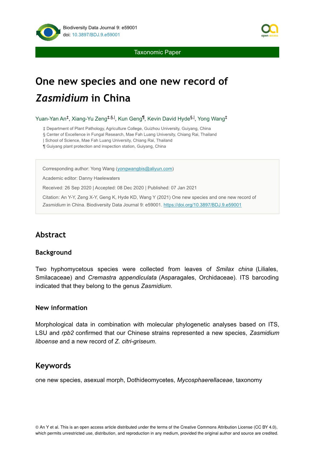 One New Species and One New Record of Zasmidium in China