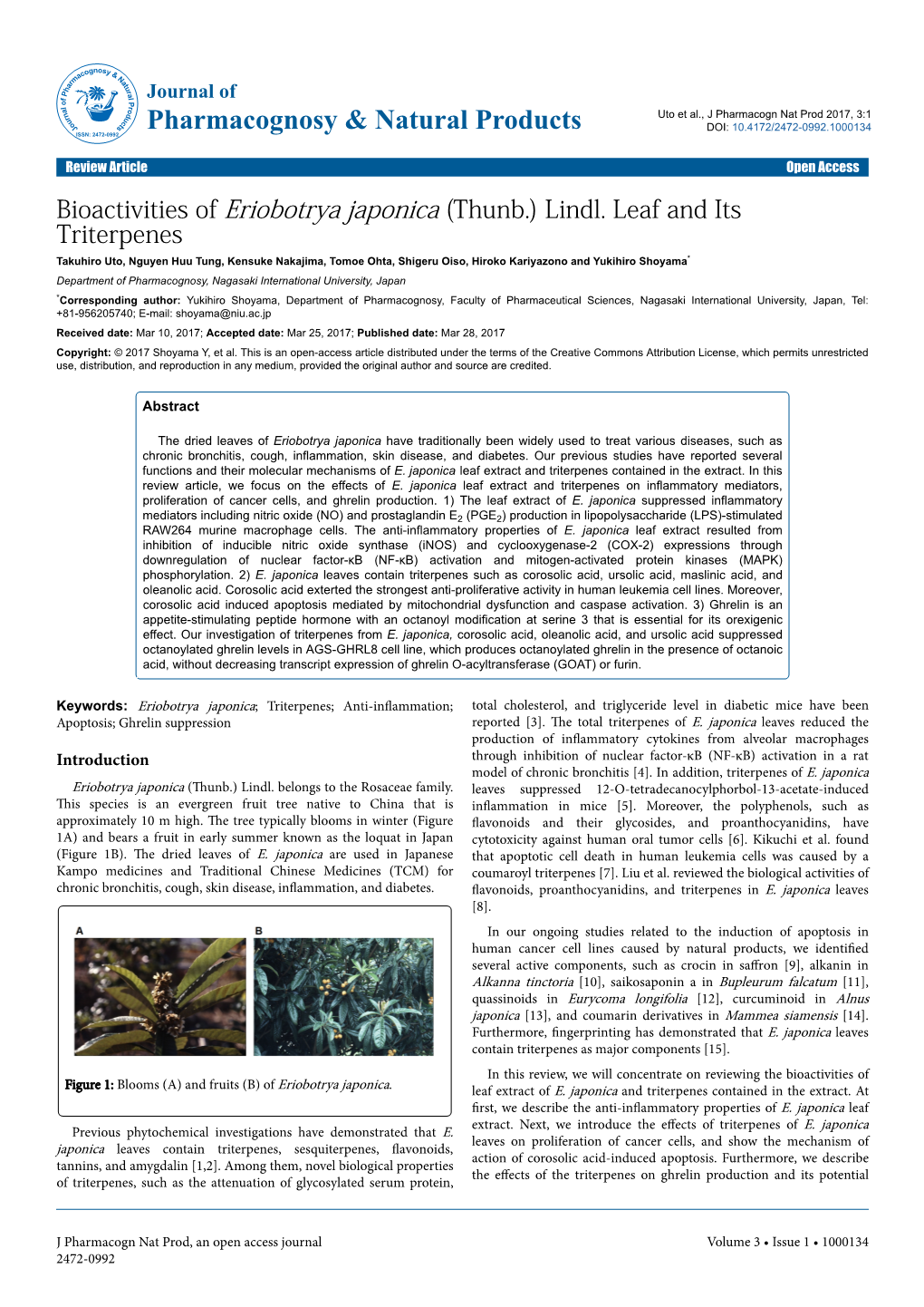 Bioactivities of Eriobotrya Japonica (Thunb.) Lindl