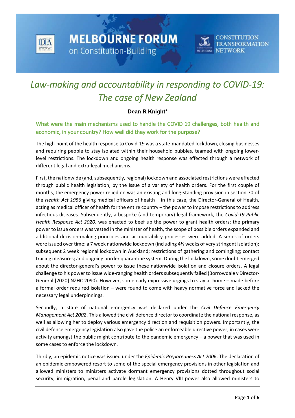 Law-Making and Accountability in Responding to COVID-19: the Case of New Zealand