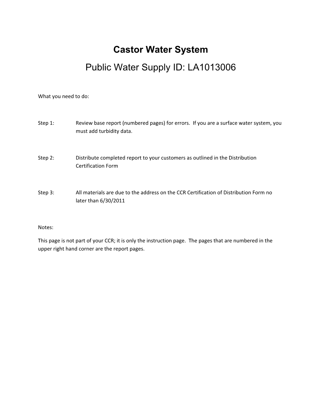 Castor Water System