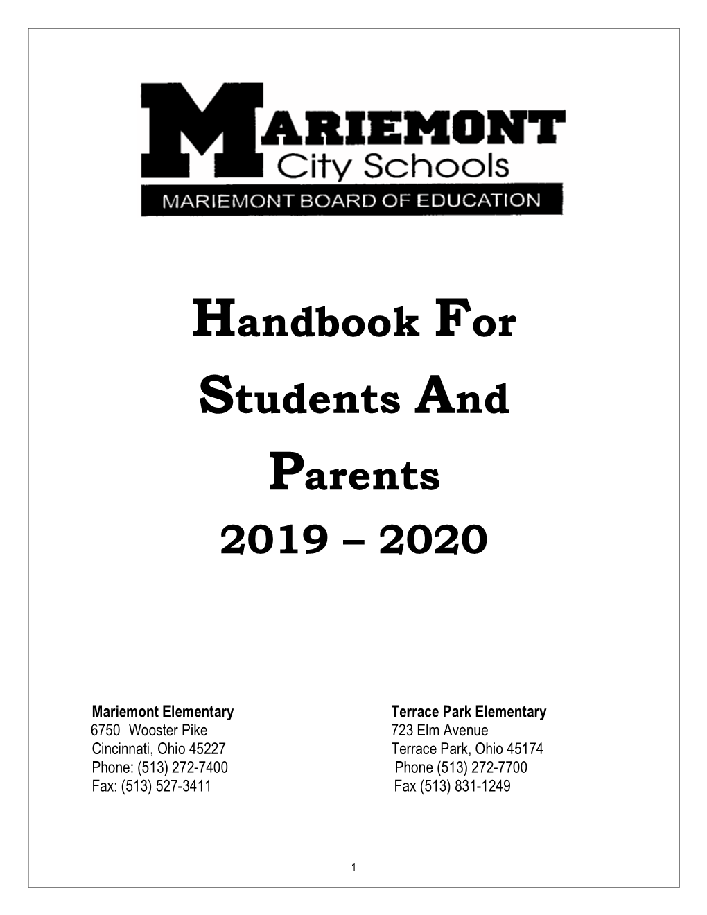 Handbook for Students and Parents 2019 – 2020