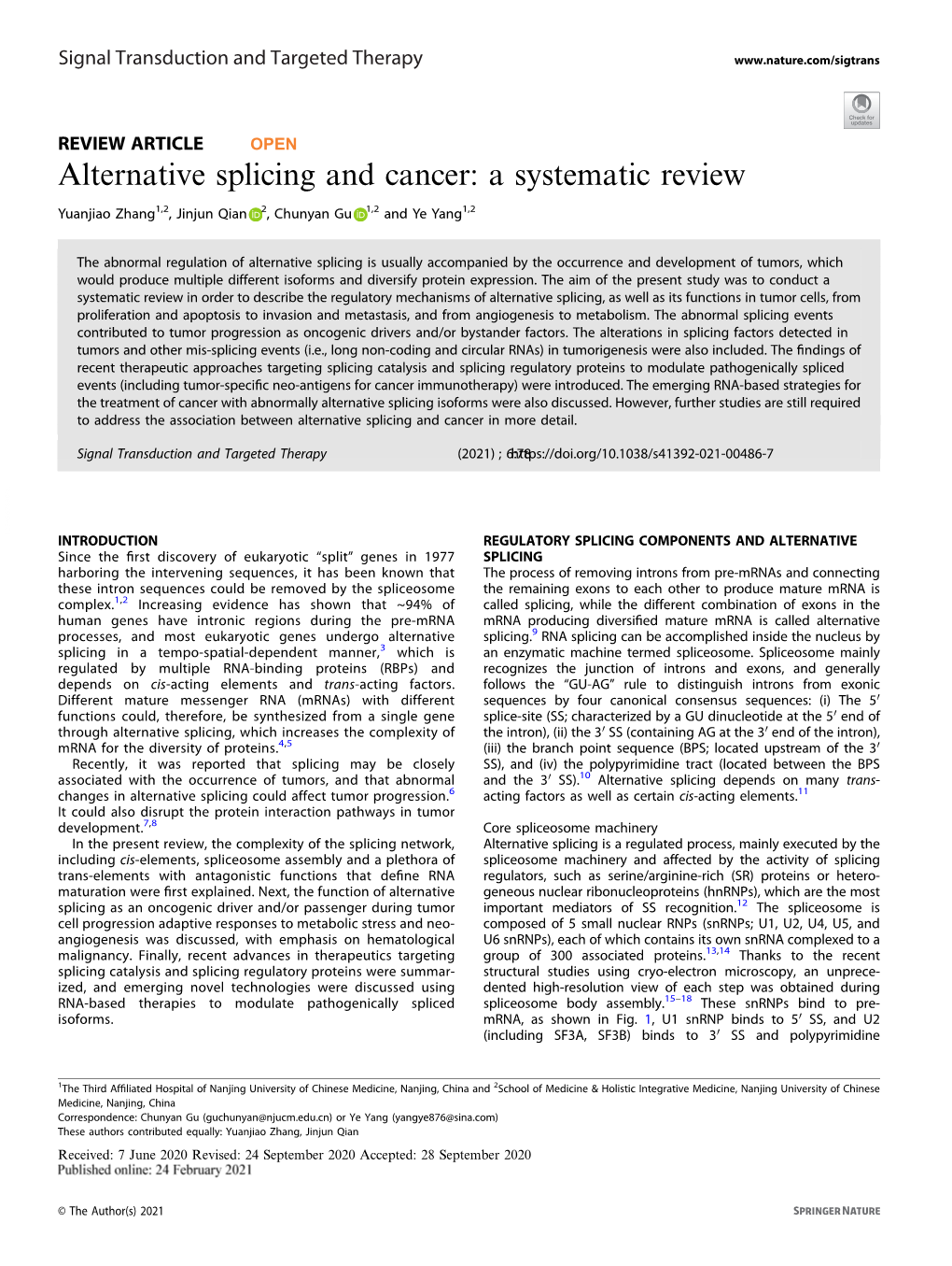 Alternative Splicing and Cancer: a Systematic Review