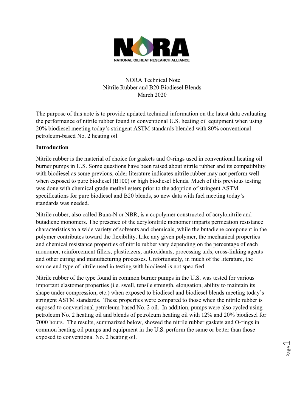 NORA Nitrile Rubber Technical Note March