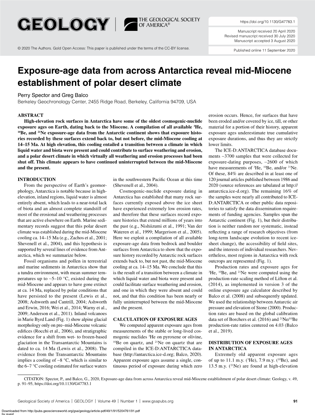 Exposure-Age Data from Across Antarctica Reveal Mid-Miocene Establishment of Polar Desert Climate