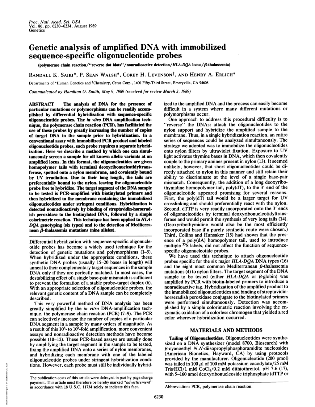 Sequence-Specific Oligonucleotide Probes (Polymerase Chain Reaction/