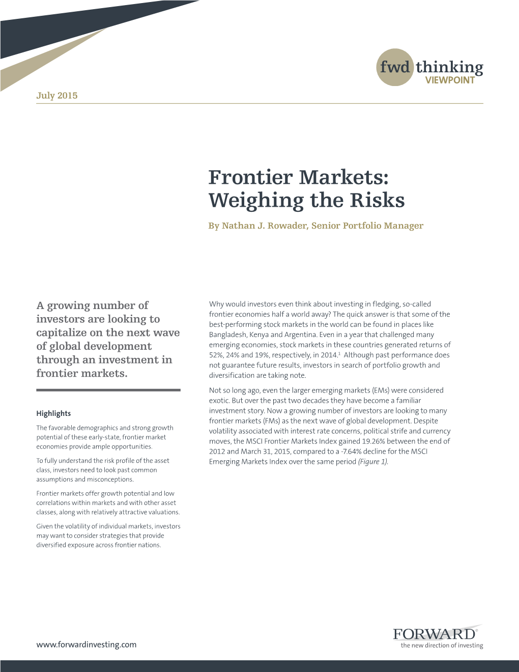 Frontier Markets: Weighing the Risks