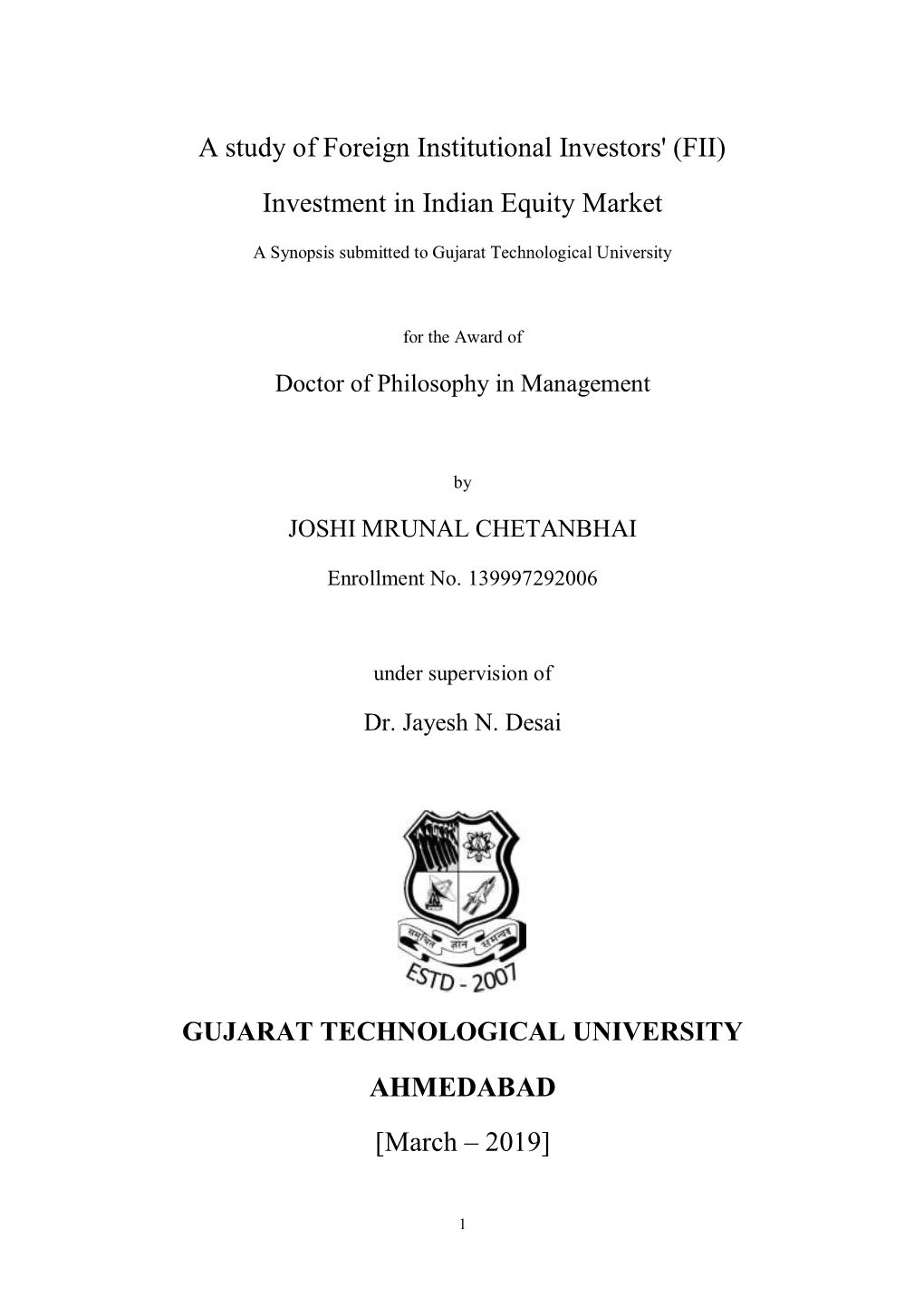 A Study of Foreign Institutional Investors' (FII) Investment in Indian Equity Market