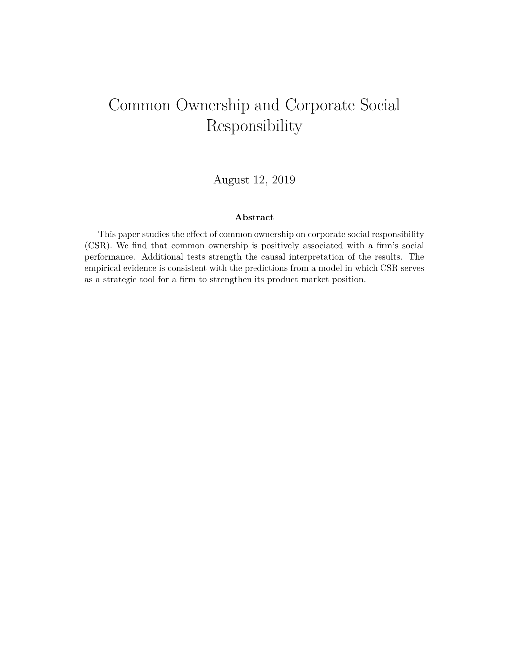 Common Ownership and Corporate Social Responsibility