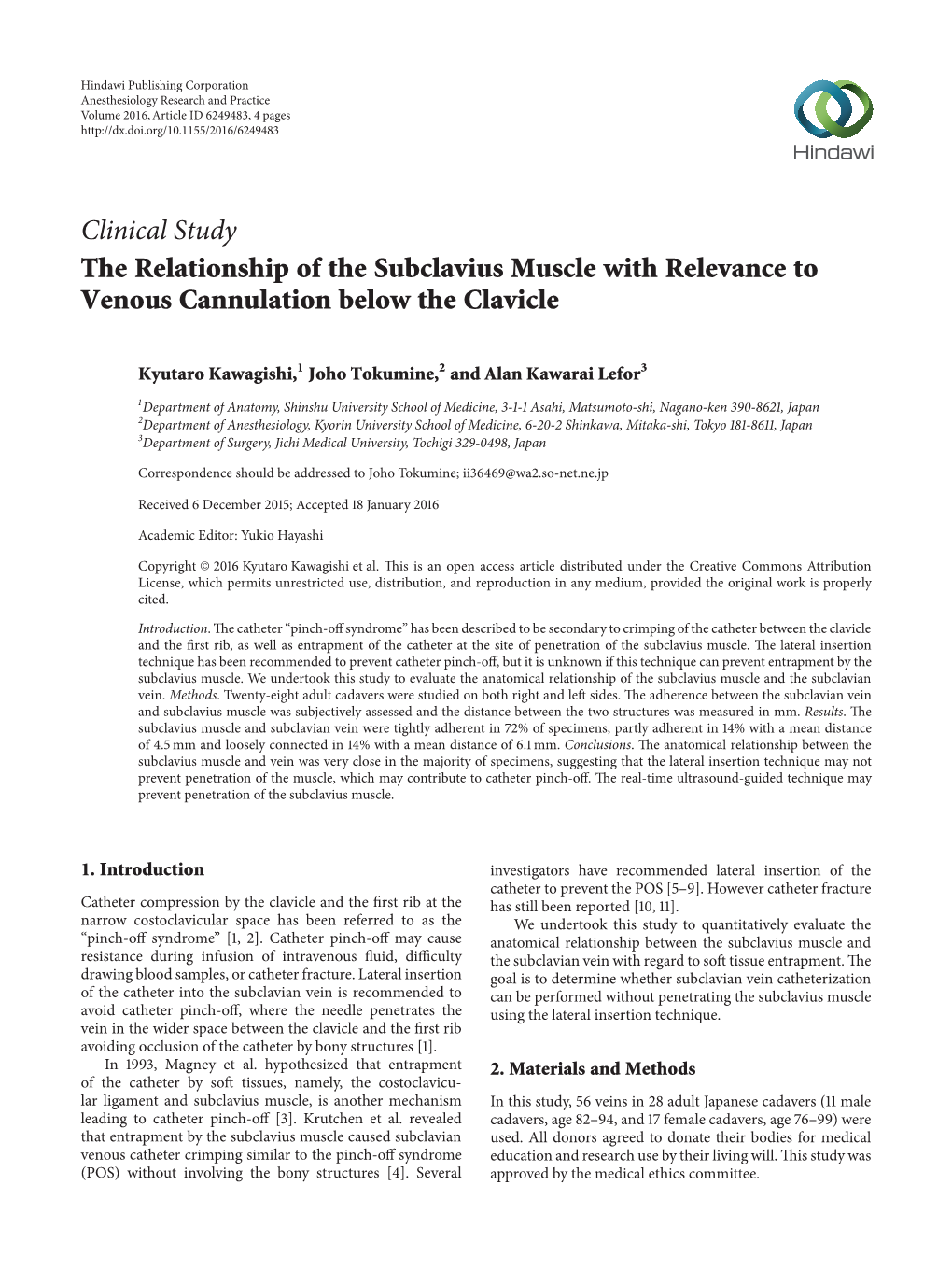 Clinical Study the Relationship of the Subclavius Muscle with Relevance to Venous Cannulation Below the Clavicle