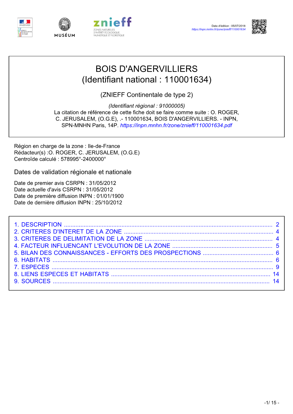 BOIS D'angervilliers (Identifiant National : 110001634)
