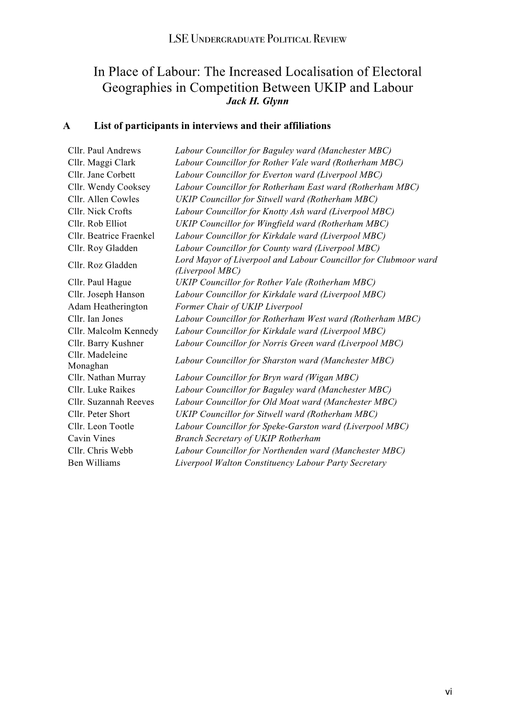 In Place of Labour: the Increased Localisation of Electoral Geographies in Competition Between UKIP and Labour Jack H