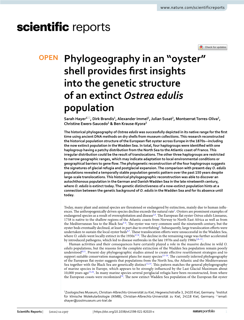 Phylogeography in an “Oyster” Shell Provides First Insights Into the Genetic Structure of an Extinct Ostrea Edulis Populatio