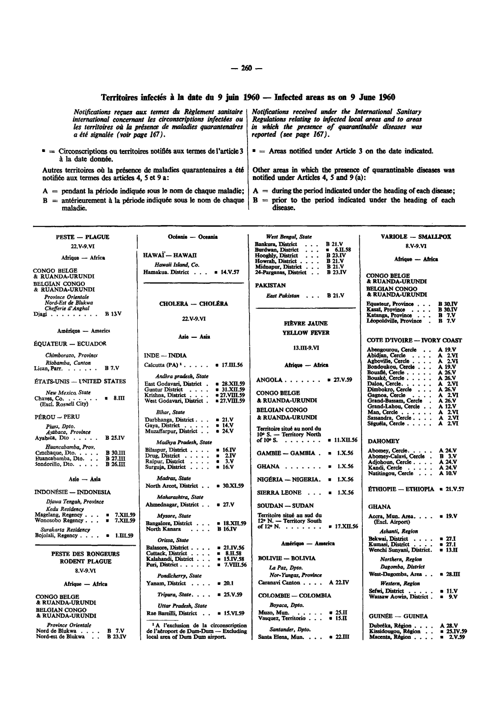 Territoires Infectés À La Date Dn 9 Juin 1960 — Infected Areas As on 9 June 1960