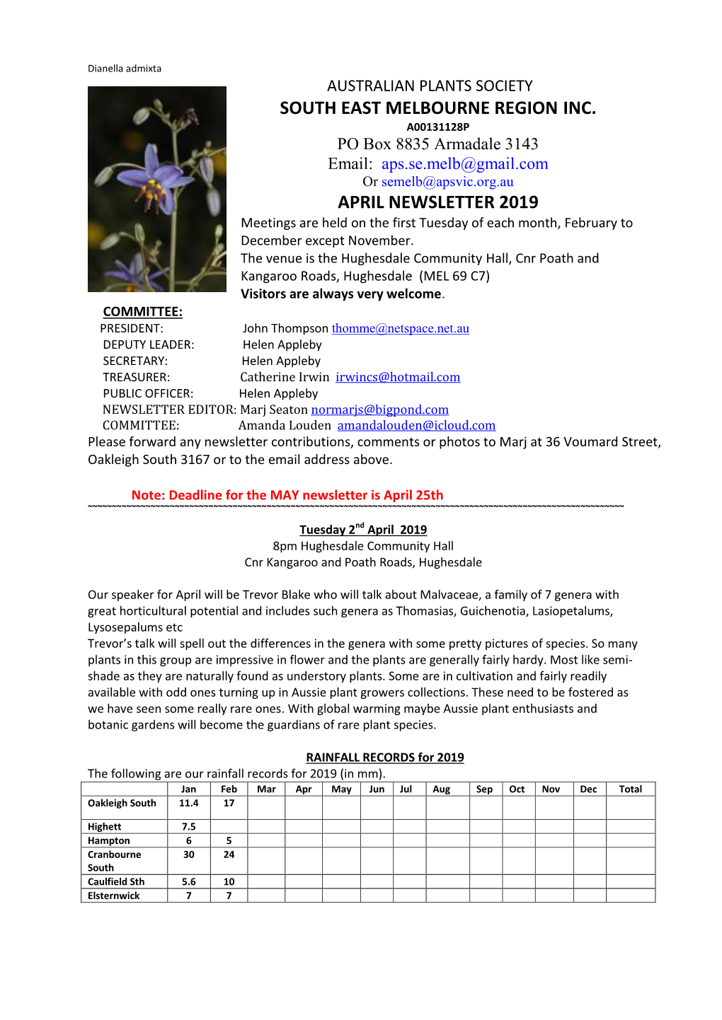 South East Melbourne Region Inc. April Newsletter 2019