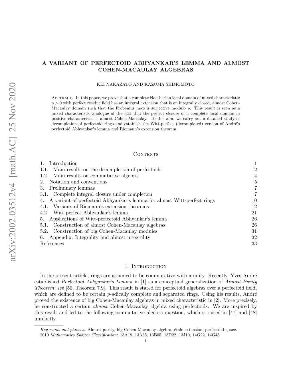 A Variant of Perfectoid Abhyankar's Lemma and Almost Cohen-Macaulay Algebras