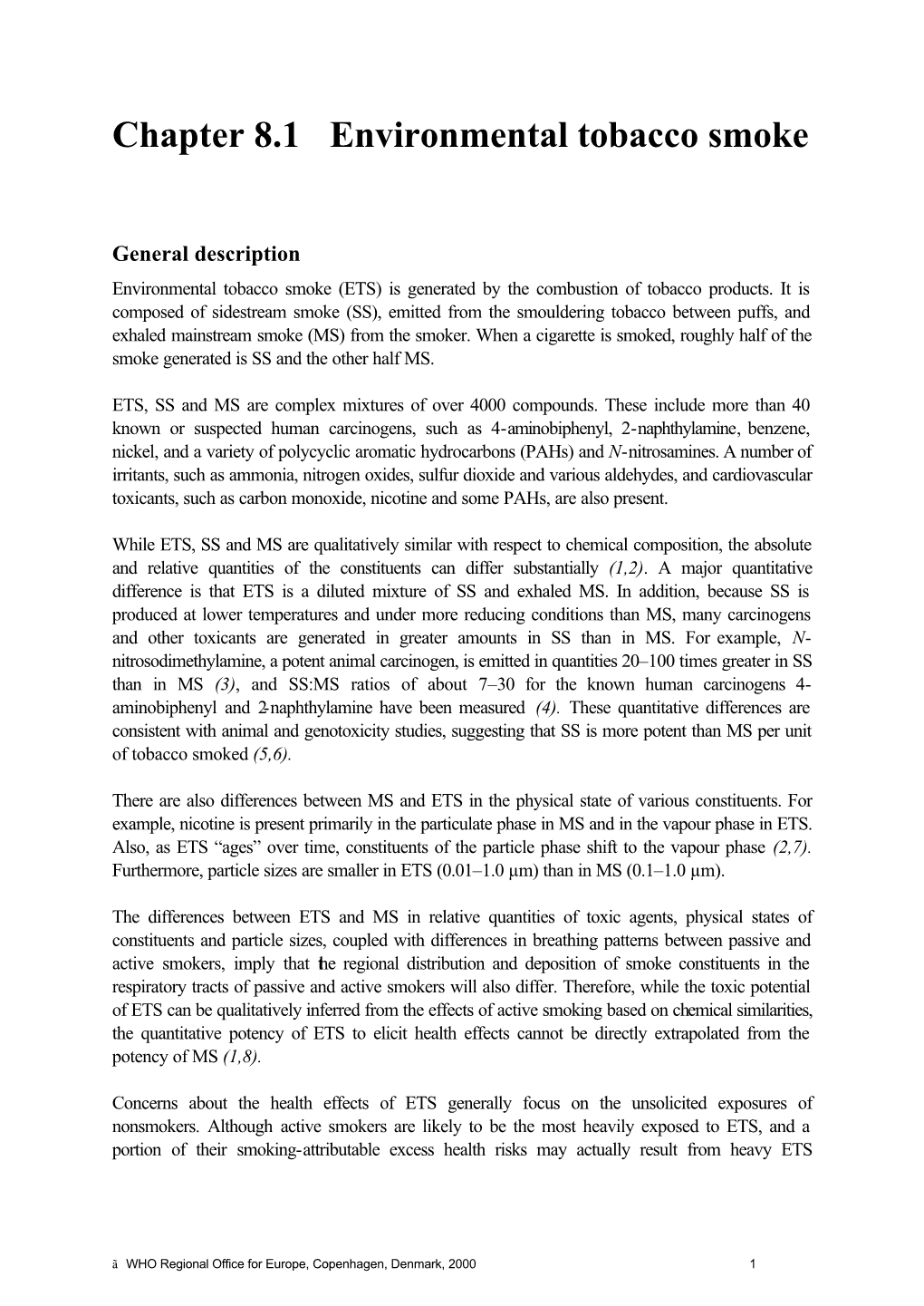 Chapter 8.1 Environmental Tobacco Smoke