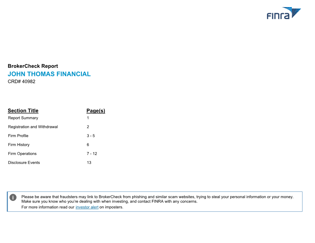 John Thomas Financial Crd# 40982