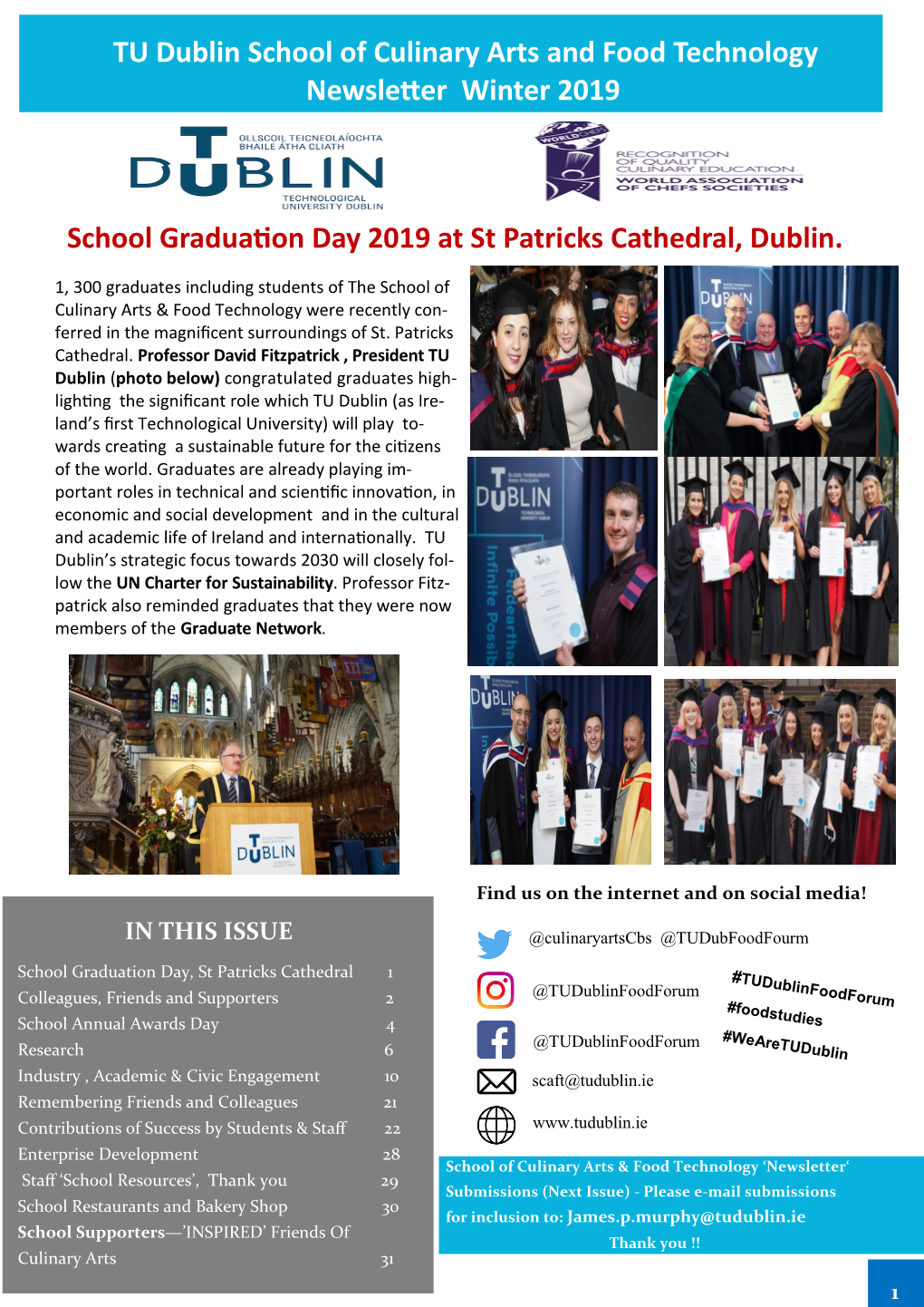 TU Dublin School of Culinary Arts and Food Technology Newsletter Winter 2019