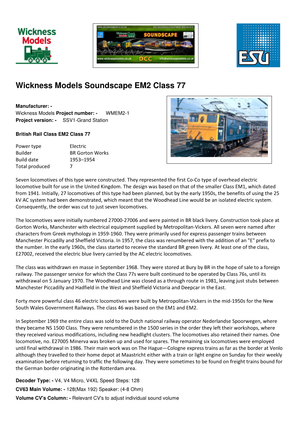 Wickness Models Soundscape EM2 Class 77