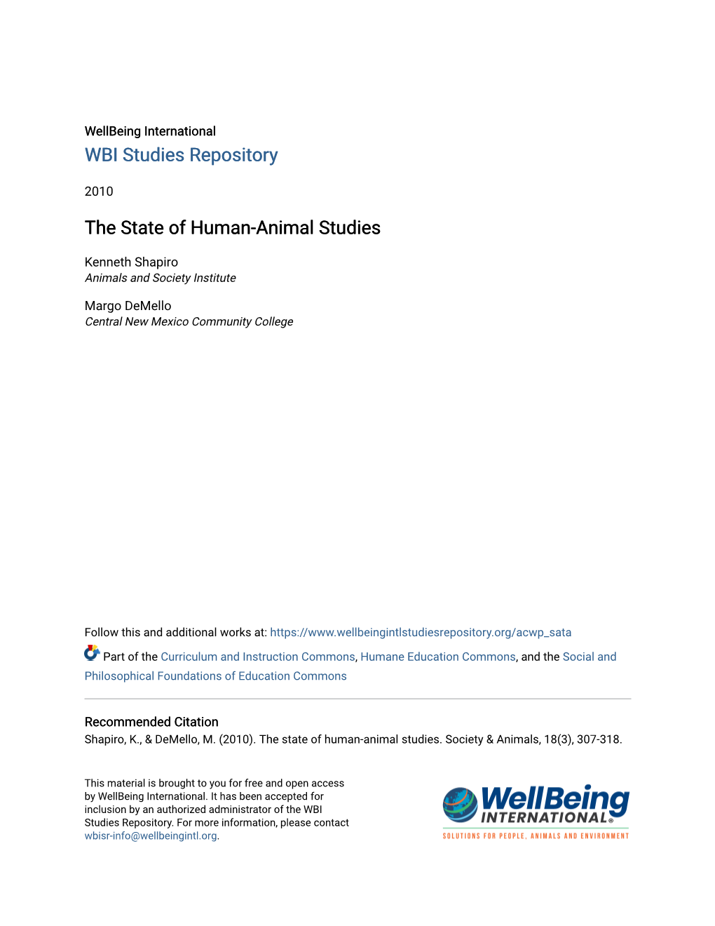 The State of Human-Animal Studies