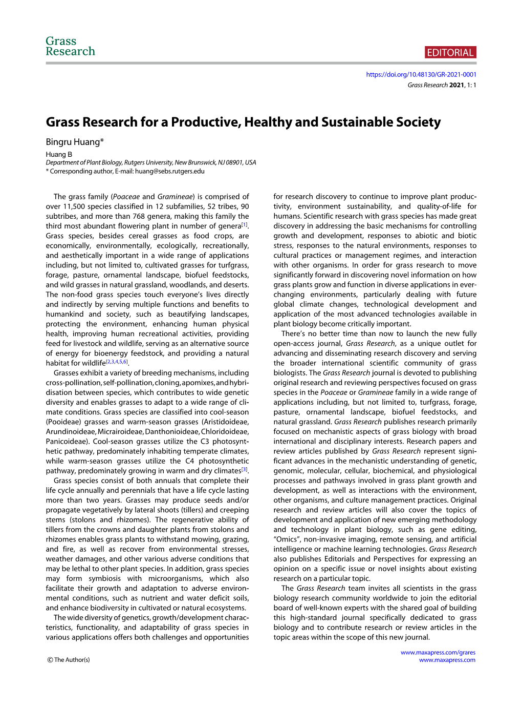 Grass Research for a Productive, Healthy and Sustainable Society