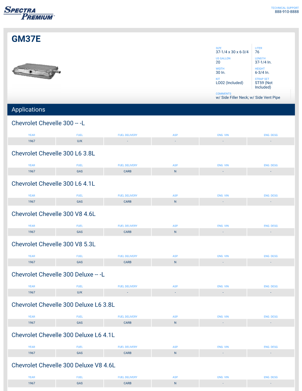 Applications Chevrolet Chevelle