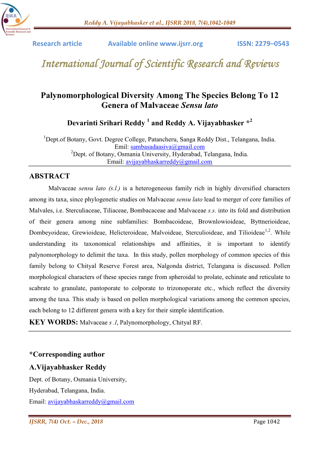 Palynomorphological Diversity Among the Species Belong to 12 Genera of Malvaceae Sensulato